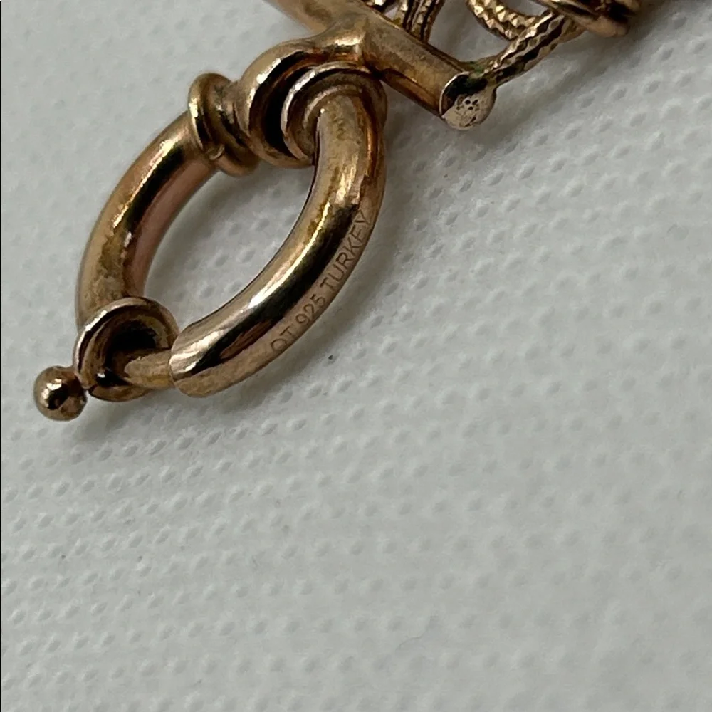 NWOT Rose Gold Plated Sterling Silver Textured Rings Custom Closure Bracelet
